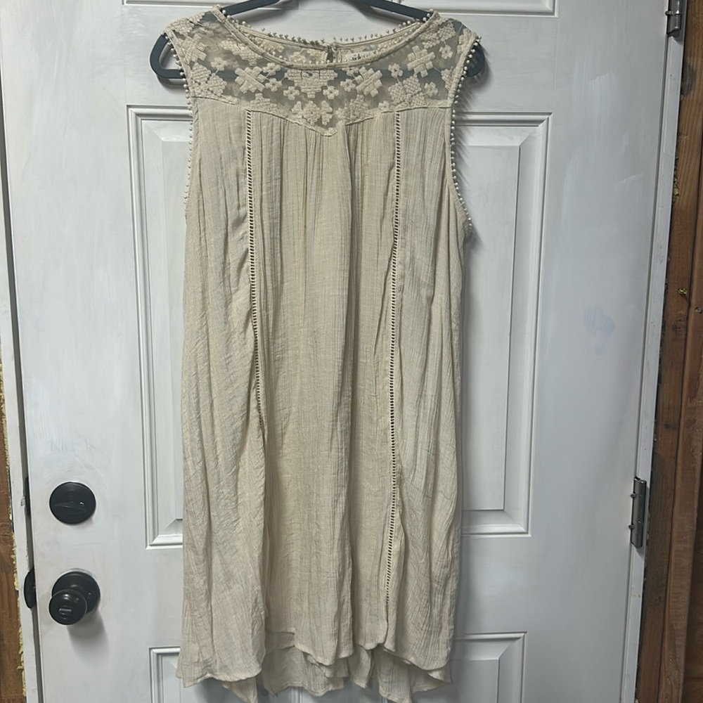 Gorgeous cream lace top fully lined gauze linen look dress size XXL